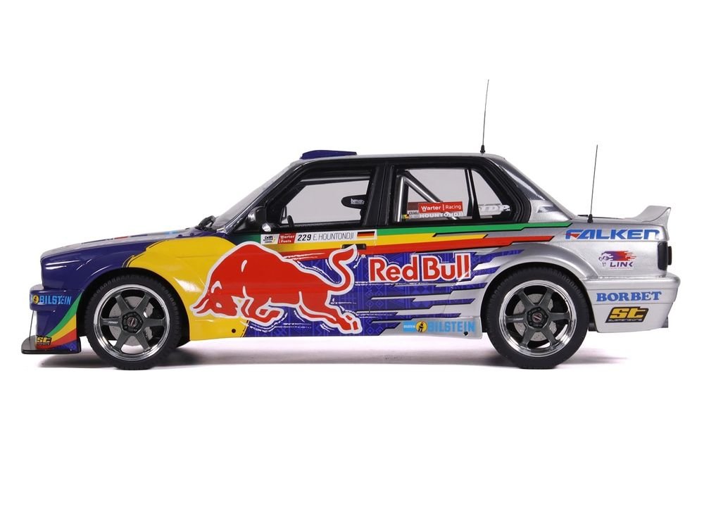2023 BMW E30 V8 Drift "Red Bull Driftbrothers" Blue and Silver with Graphics Limited Edition to 3000 pieces Worldwide 1/18 Model Car by Otto Mobile view 3