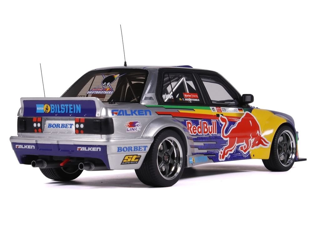 2023 BMW E30 V8 Drift "Red Bull Driftbrothers" Blue and Silver with Graphics Limited Edition to 3000 pieces Worldwide 1/18 Model Car by Otto Mobile view 4
