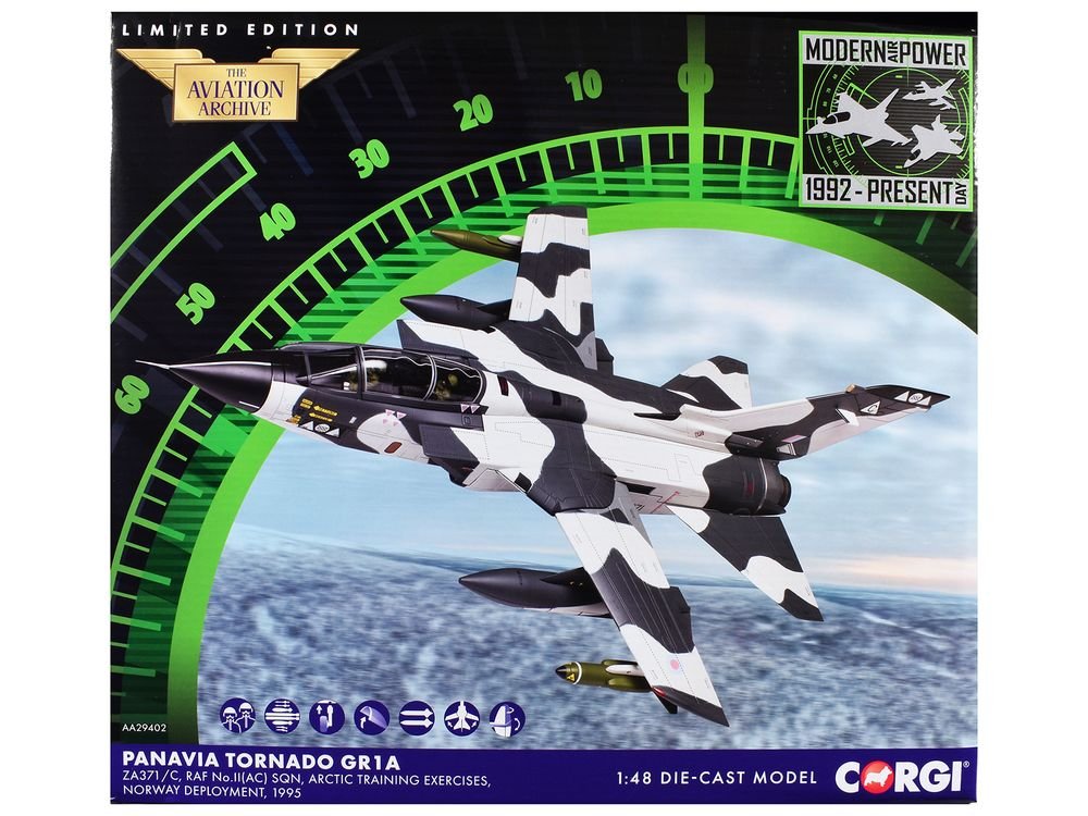 Panavia Tornado GR1A Aircraft "ZA371/C No.II(AC) Sqn. Arctic Training Exercises Norway" (1995) British Royal Air Force "The Aviation Archive" 1/48 Diecast Model Car by Corgi view 3