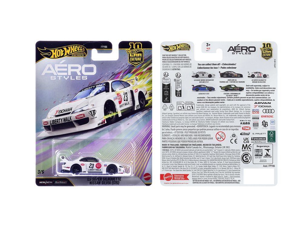 Nissan Silvia (S15) LB Super Silhouette RHD (Right Hand Drive) #23 White with Graphics "Aero Styles" Series Diecast Model Car by Hot Wheels view 3