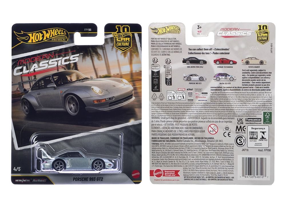 Porsche 993 GT2 Gray Metallic "Modern Classics" Series Diecast Model Car by Hot Wheels view 3