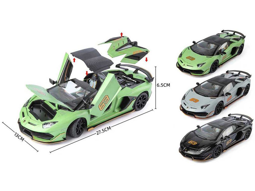 Lamborghini Aventador SVJ Roadster Green Metallic with Carbon Top and Gold Accents 1/18 Diecast Model Car by Heimanba view 2