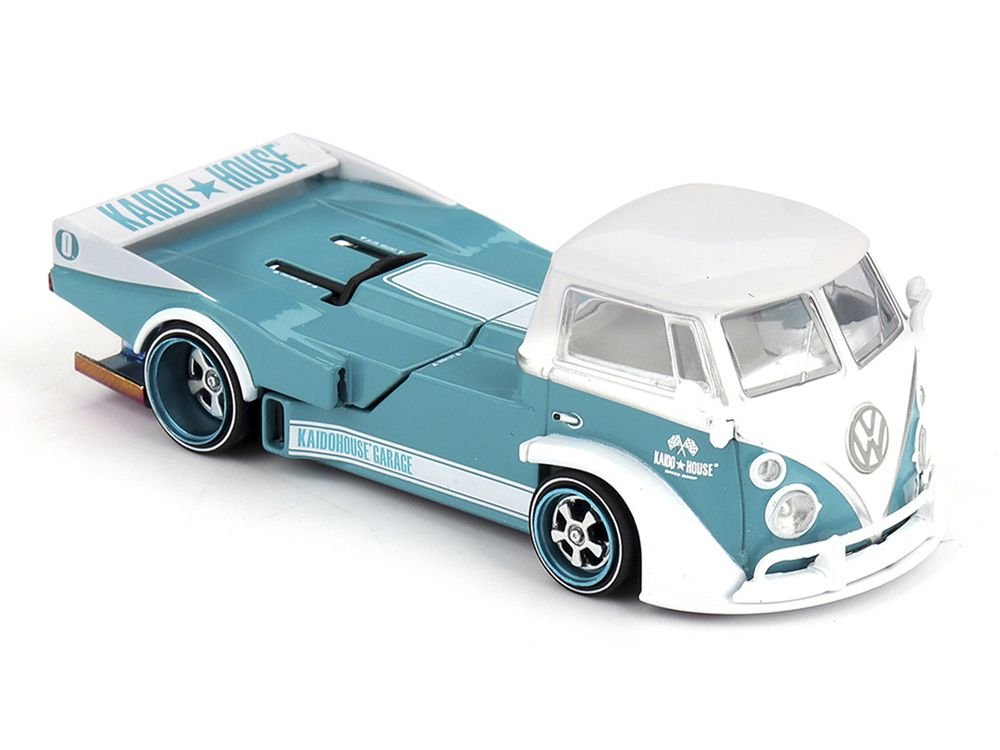 Volkswagen T1 "Kaido Works V1" Truck Turquoise with White Top and Stripes (Designed by Jun Imai) "Kaido House" Special 1/64 Diecast Model Car by Mini GT view 2