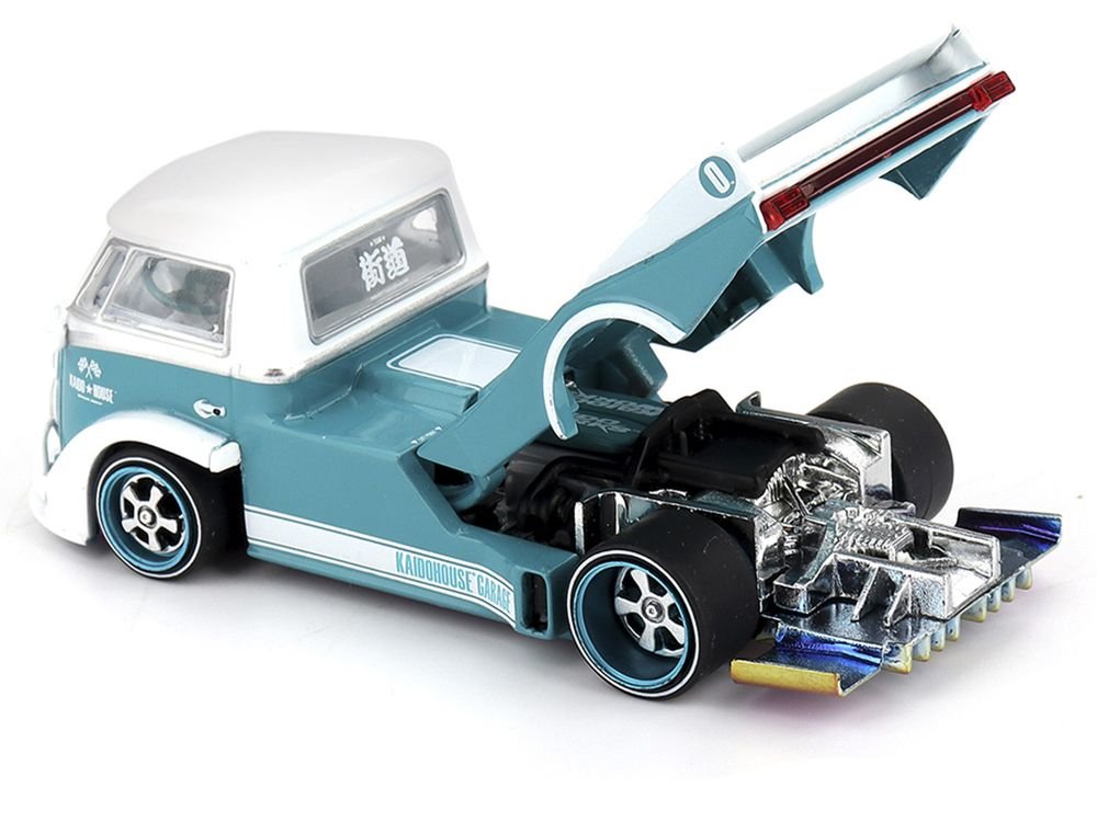 Volkswagen T1 "Kaido Works V1" Truck Turquoise with White Top and Stripes (Designed by Jun Imai) "Kaido House" Special 1/64 Diecast Model Car by Mini GT view 3