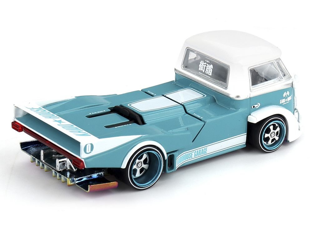 Volkswagen T1 "Kaido Works V1" Truck Turquoise with White Top and Stripes (Designed by Jun Imai) "Kaido House" Special 1/64 Diecast Model Car by Mini GT view 5