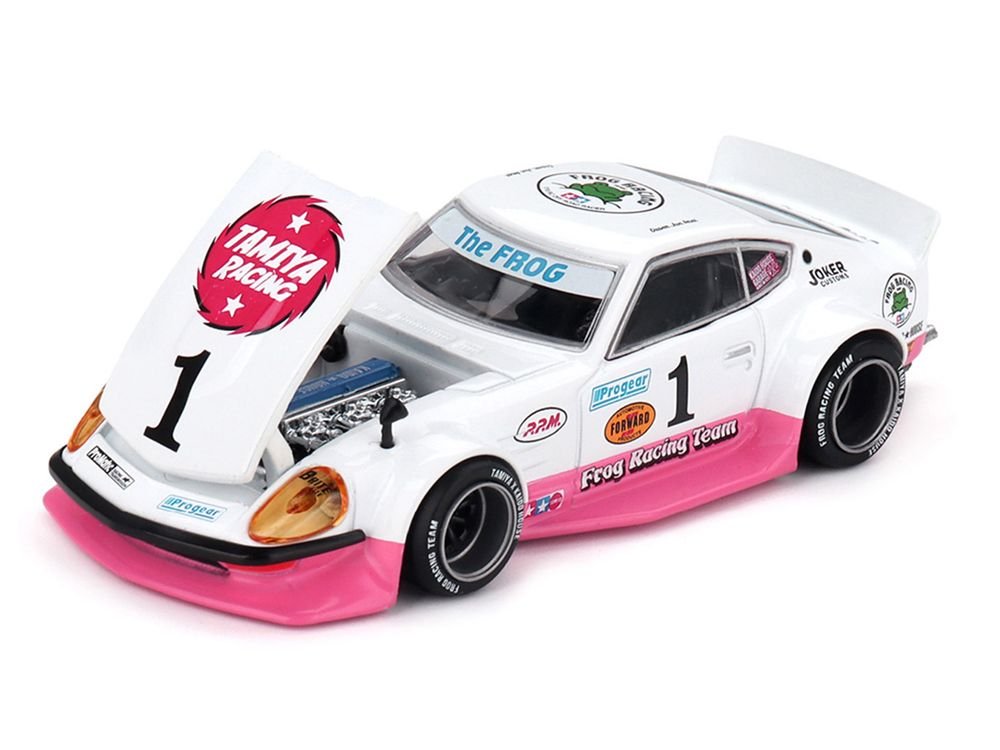 Nissan Fairlady Z RHD (Right Hand Drive) #1 "Tamiya Racing - Frog Racing Team" White and Pink (Designed by Jun Imai) "Kaido House" Special 1/64 Diecast Model Car by Mini GT view 2