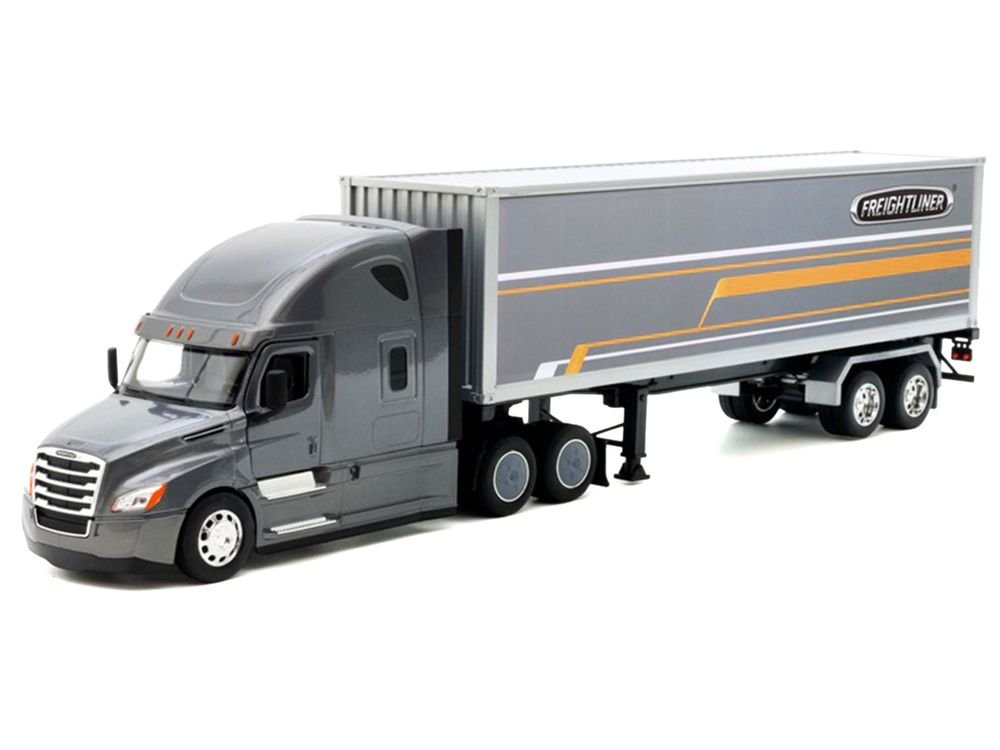 Freightliner Cascadia Truck Gray Metallic with Gray Container with Graphics "Transporter" Series 1/32 Diecast Model by Welly view 2