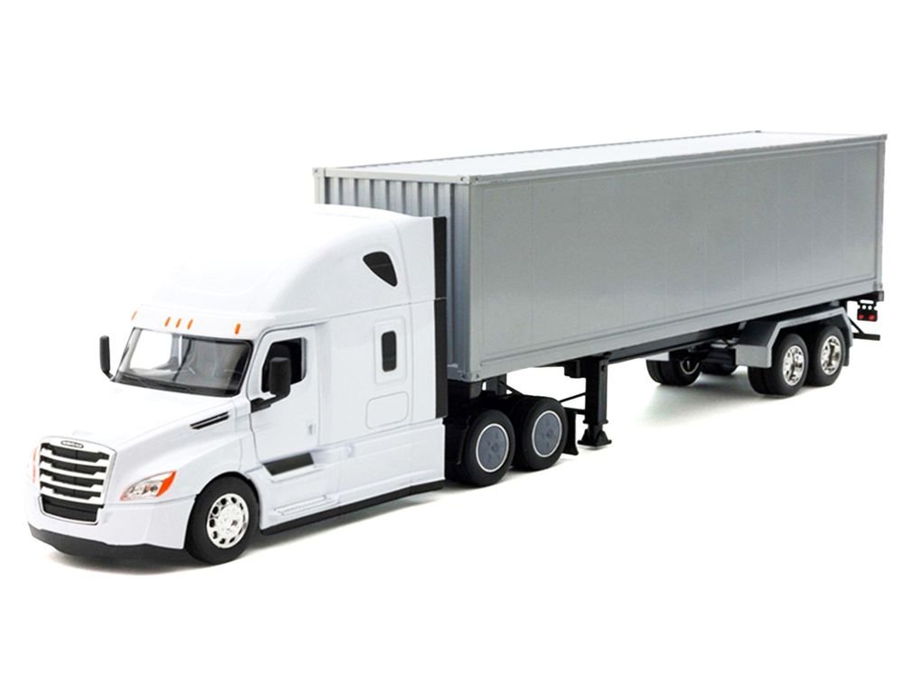 Freightliner Cascadia Truck White with Gray Container "Transporter" Series 1/32 Diecast Model by Welly view 2