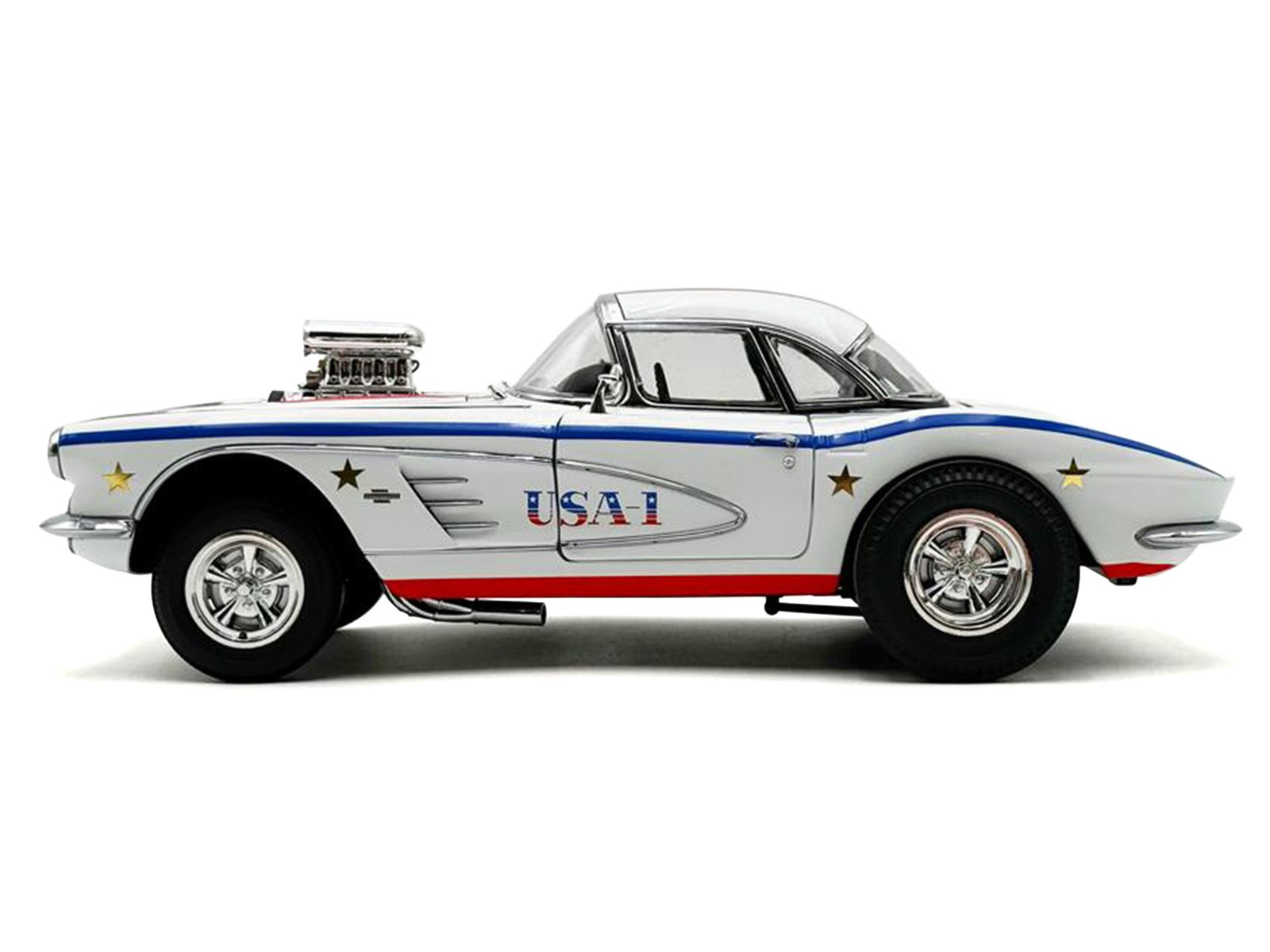 1961 Chevrolet Corvette Grand Sport Gasser "USA-1" White with Blue and Red Stripes Limited Edition to 362 pieces Worldwide 1/18 Diecast Model Car by ACME view 4