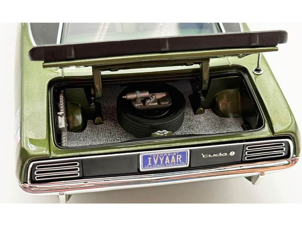 1970 Plymouth AAR Cuda Ivy Green Metallic with Black Stripes and Black Vinyl Top with Green Interior Limited Edition to 448 pieces Worldwide 1/18 Diecast Model Car by ACME view 4
