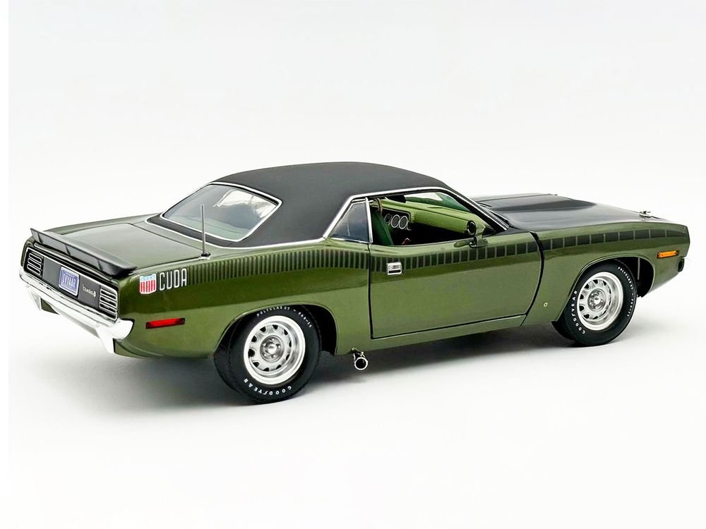 1970 Plymouth AAR Cuda Ivy Green Metallic with Black Stripes and Black Vinyl Top with Green Interior Limited Edition to 448 pieces Worldwide 1/18 Diecast Model Car by ACME view 5