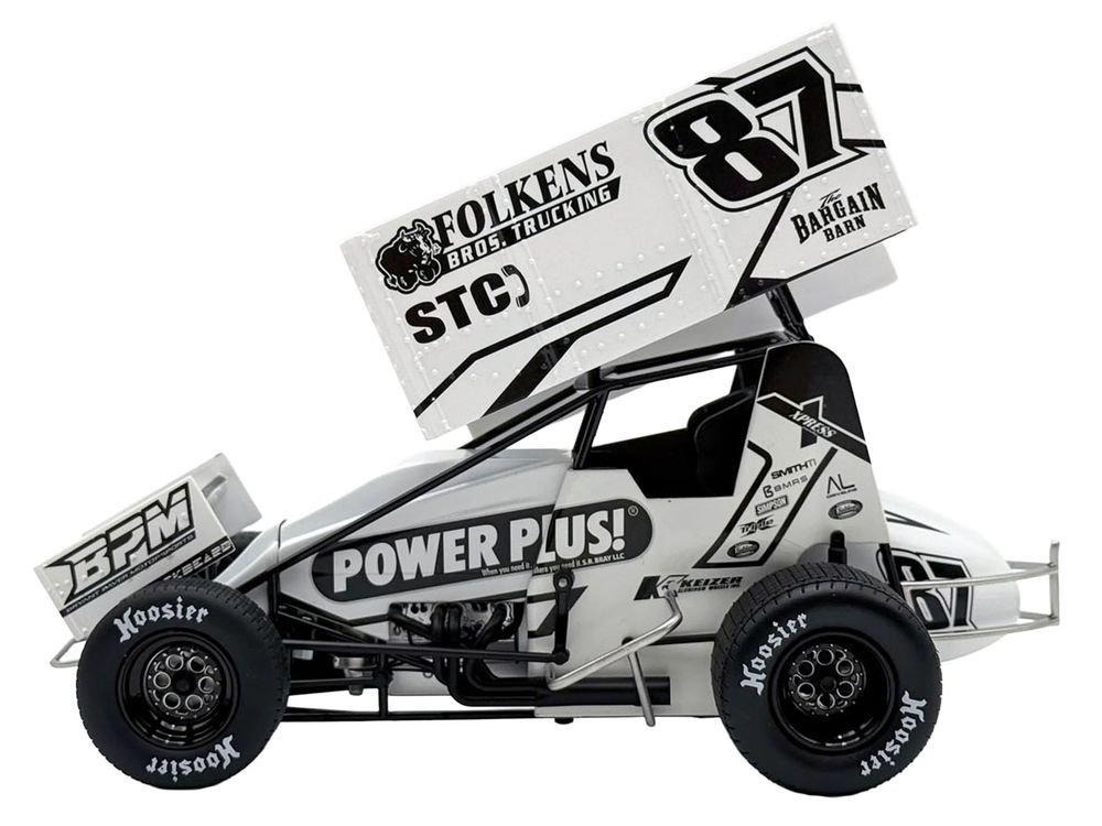 Winged Sprint Car #87 Aaron Reutzel "Power Plus" White (2026) 1/18 Diecast Model Car by ACME view 4