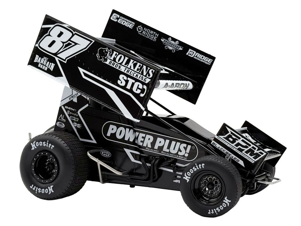 Winged Sprint Car #87 Aaron Reutzel "Power Plus" Black (2026) 1/18 Diecast Model Car by ACME view 2