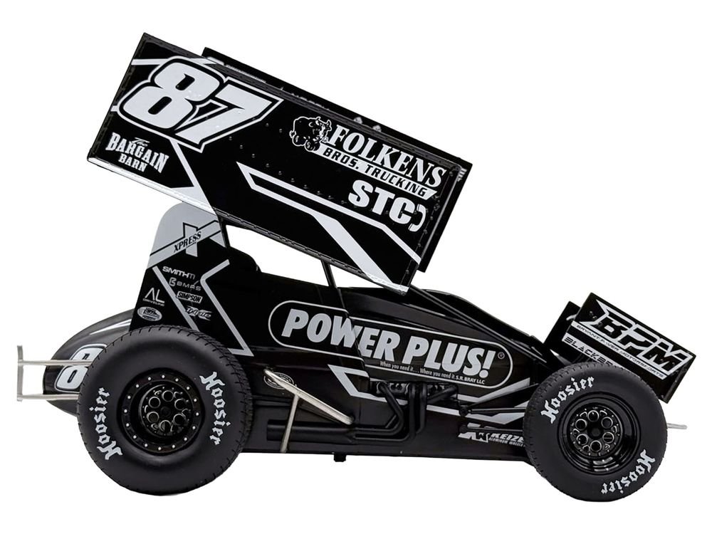 Winged Sprint Car #87 Aaron Reutzel "Power Plus" Black (2026) 1/18 Diecast Model Car by ACME view 4