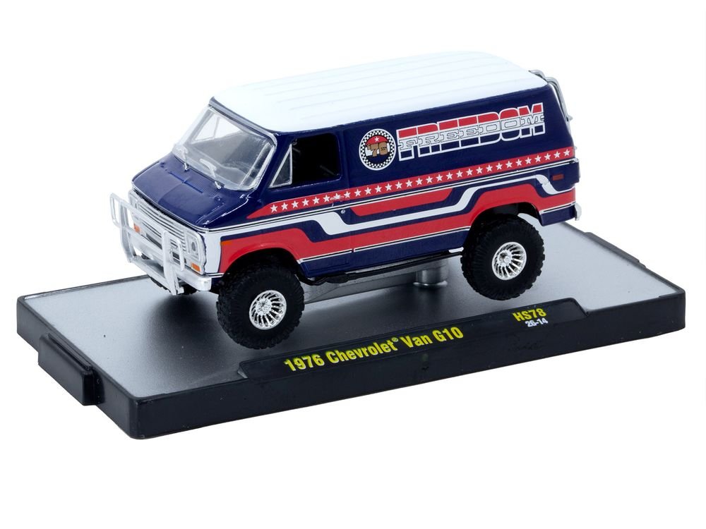 1976 Chevrolet G10 Van "Freedom '76" Dark Blue with White Top and Red and White Graphics Limited Edition to 7766 pieces 1/64 Diecast Model Car by M2 Machines view 2