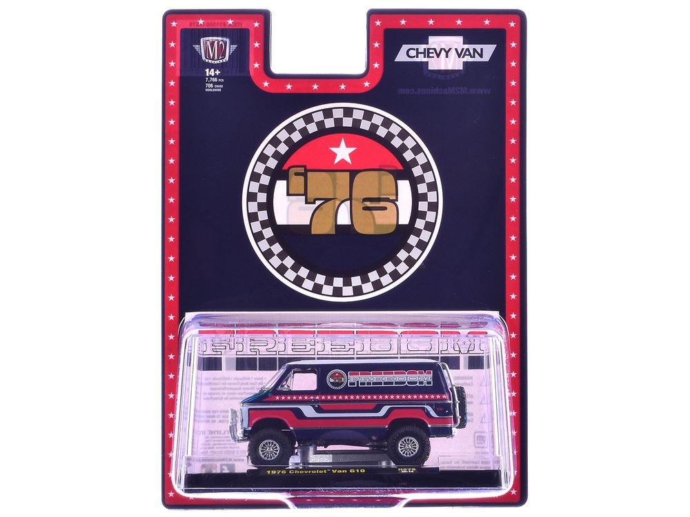 1976 Chevrolet G10 Van "Freedom '76" Dark Blue with White Top and Red and White Graphics Limited Edition to 7766 pieces 1/64 Diecast Model Car by M2 Machines view 3