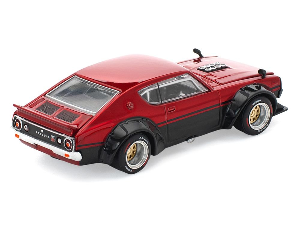Skyline KPGC110 "Kenmeri" RHD (Right Hand Drive) Red Metallic and Black 1/64 Diecast Model Car by Pop Race view 4