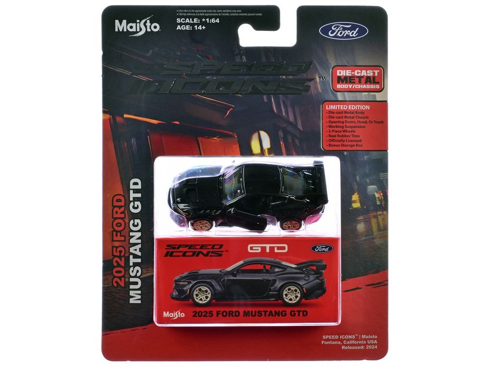 2025 Ford Mustang GTD Black Metallic "Speed Icons" Series 1/64 Diecast Model Car by Maisto view 3