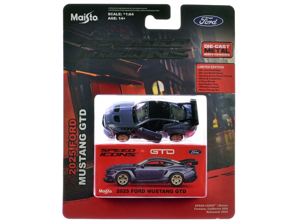 2025 Ford Mustang GTD Purple Metallic with Black Top "Speed Icons" Series 1/64 Diecast Model Car by Maisto view 3