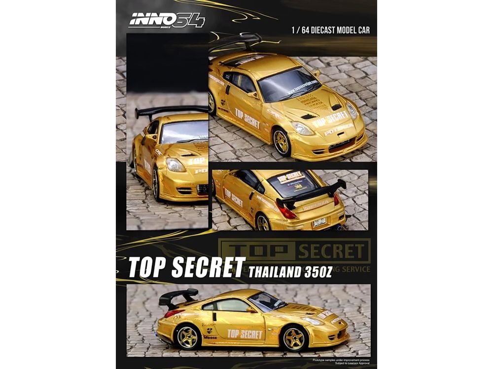 Nissan "Top Secret Thailand" 350Z RHD (Right Hand Drive) Gold Metallic with Graphics 1/64 Diecast Model Car by Inno Models view 4