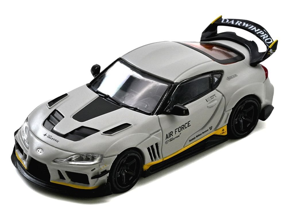 Toyota Supra (A90) WBK DarwinPro "Air Force" Matt Gray with Carbon Accents 1/64 Diecast Model Car by Inno Models view 4
