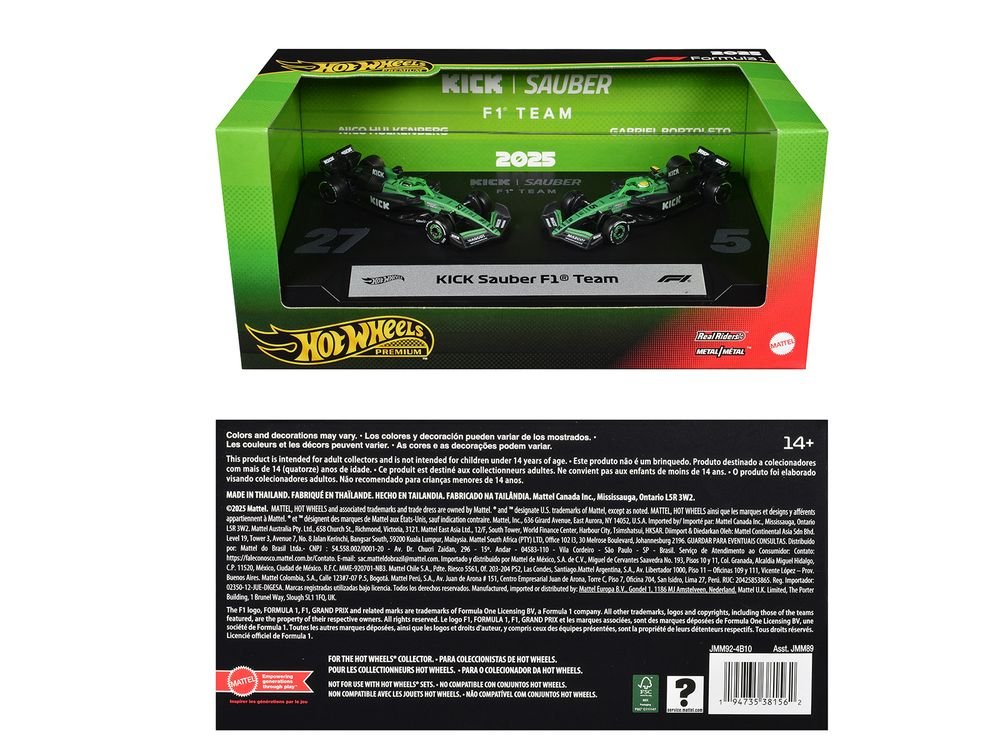 "Kick Sauber F1 Team" Formula One F1 World Championship (2025) 2 Piece Set Diecast Model Cars by Hot Wheels view 3