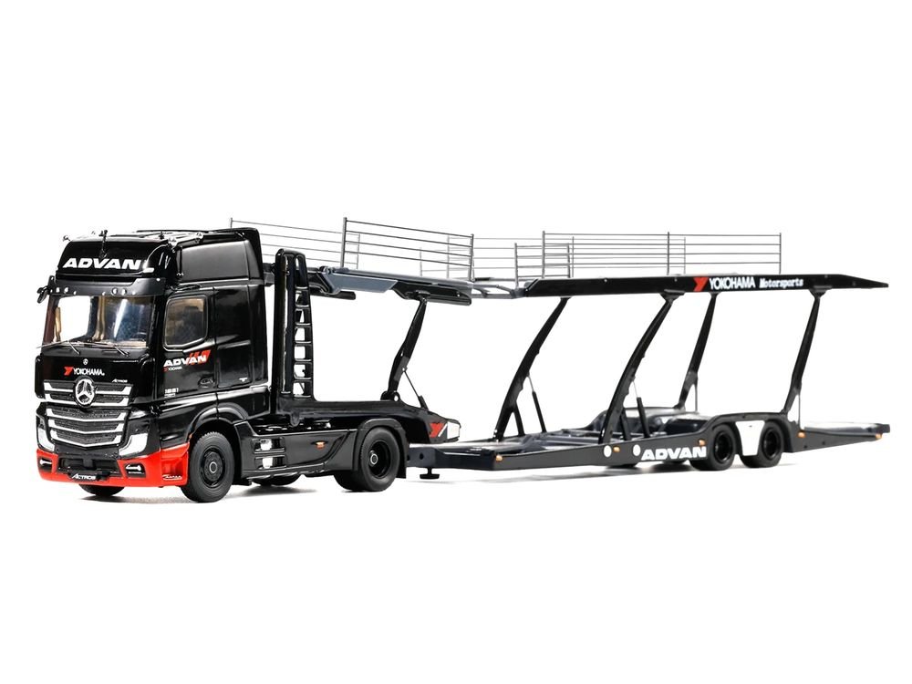 Mercedes-Benz Actros Gigaspace Auto Transporter "ADVAN Yokohama" Black 1/64 Diecast Model by GCD view 2