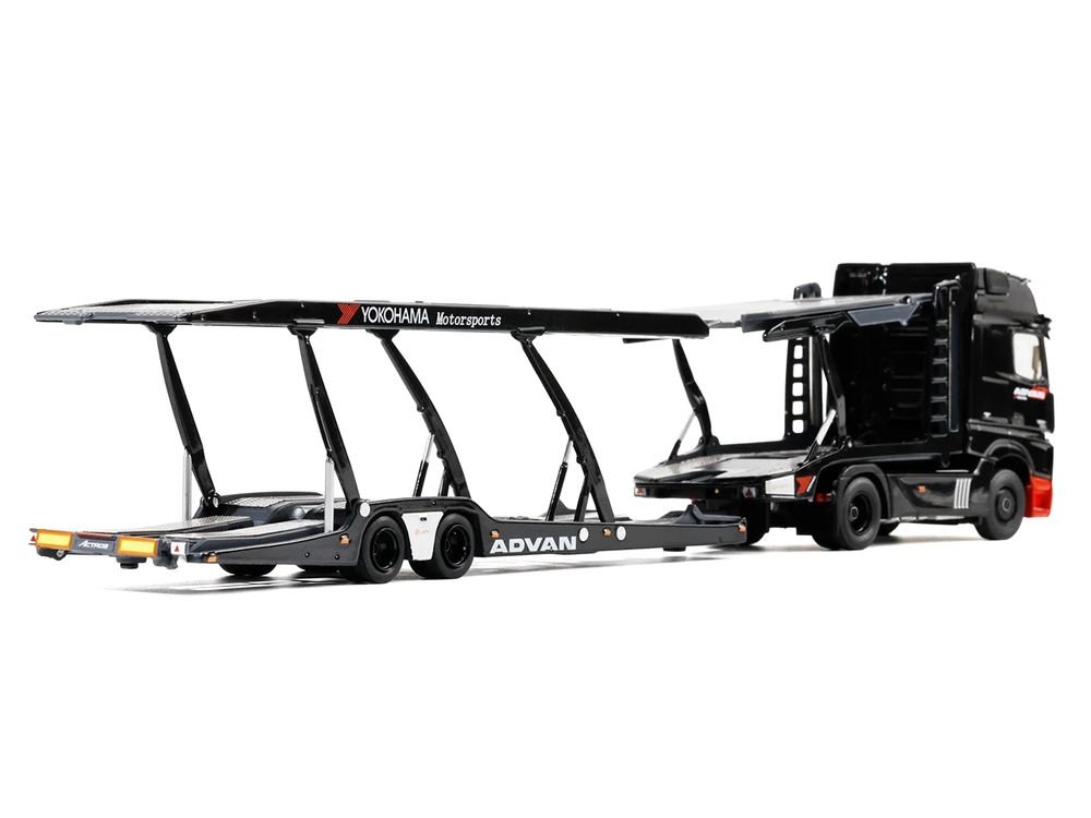 Mercedes-Benz Actros Gigaspace Auto Transporter "ADVAN Yokohama" Black 1/64 Diecast Model by GCD view 3
