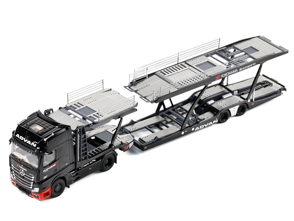 Mercedes-Benz Actros Gigaspace Auto Transporter "ADVAN Yokohama" Black 1/64 Diecast Model by GCD view 4