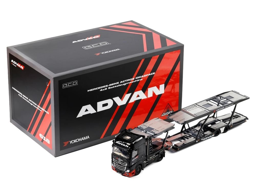 Mercedes-Benz Actros Gigaspace Auto Transporter "ADVAN Yokohama" Black 1/64 Diecast Model by GCD view 5