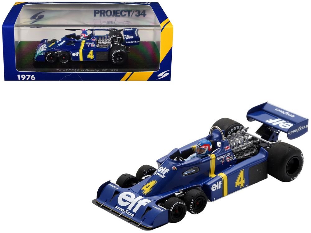 Tyrrell P34 #4 Patrick Depailler 2nd Place Formula One F1 "Swedish GP" (1976) with Driver 1/43 Model Car by Spark
