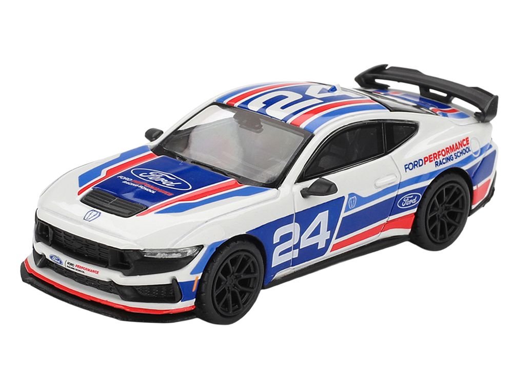 Ford Mustang Dark Horse #24 "Ford Performance Racing School" White with Red and Blue Graphics Limited Edition 1/64 Diecast Model Car by Mini GT view 2