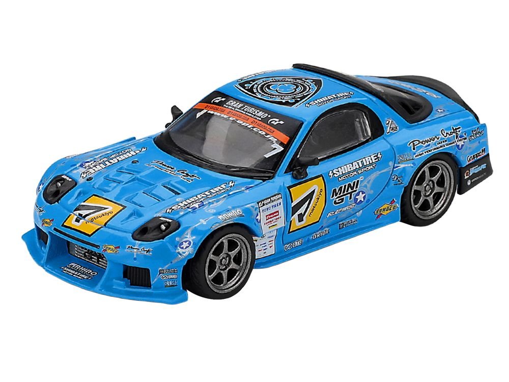 Mazda RX-7 RE-Amemiya RHD (Right Hand Drive) Blue with Graphics "D1GP" (2025) Limited Edition 1/64 Diecast Model Car by Mini GT view 2