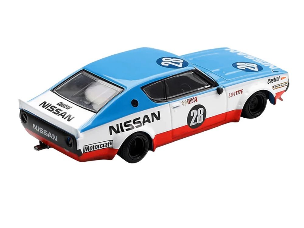 Nissan Skyline Kenmeri RHD (Right Hand Drive) #28 "Liberty Walk - Nissan Racing 1975 Concept" Blue and White with Red Stripes Limited Edition 1/64 Diecast Model Car by Mini GT view 4