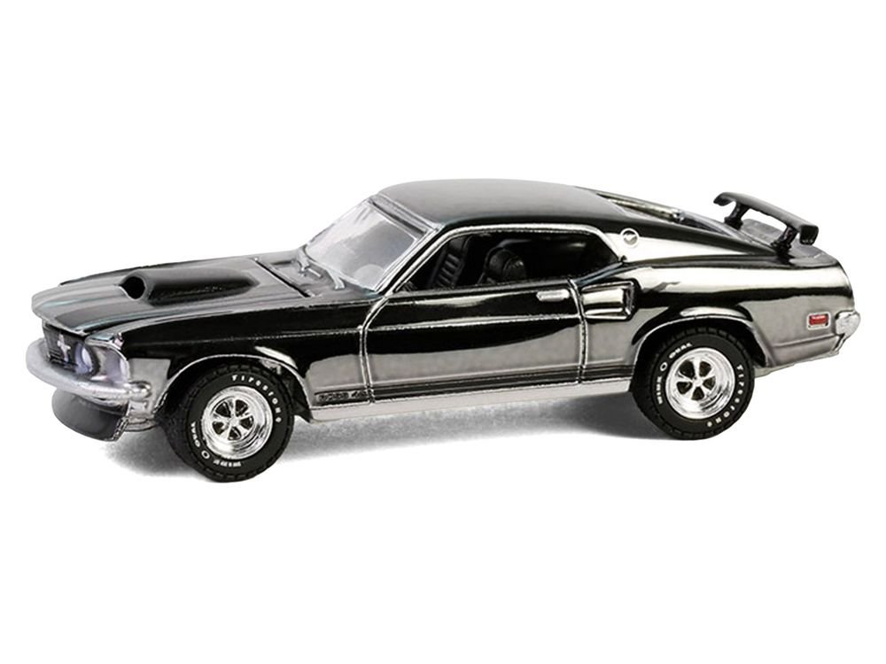 1969 Ford Mustang Boss 429 Silver Chrome Edition with Black Stripes "John Wick" (2014) Movie "Hobby Exclusive" Series 1/64 Diecast Model Car by Greenlight view 2