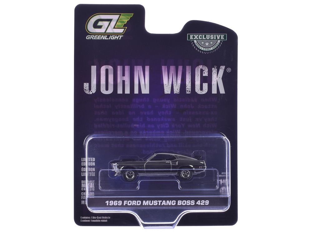 1969 Ford Mustang Boss 429 Silver Chrome Edition with Black Stripes "John Wick" (2014) Movie "Hobby Exclusive" Series 1/64 Diecast Model Car by Greenlight view 3