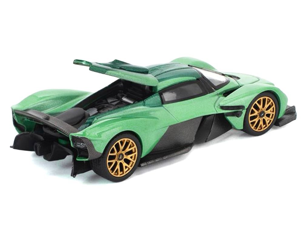 Aston Martin Valkyrie Iridescent Emerald Metallic with Green Carbon Top 1/64 Diecast Model Car by Pop Race view 2
