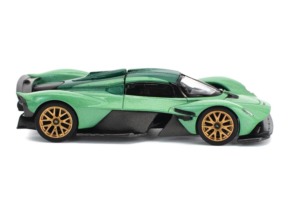 Aston Martin Valkyrie Iridescent Emerald Metallic with Green Carbon Top 1/64 Diecast Model Car by Pop Race view 3