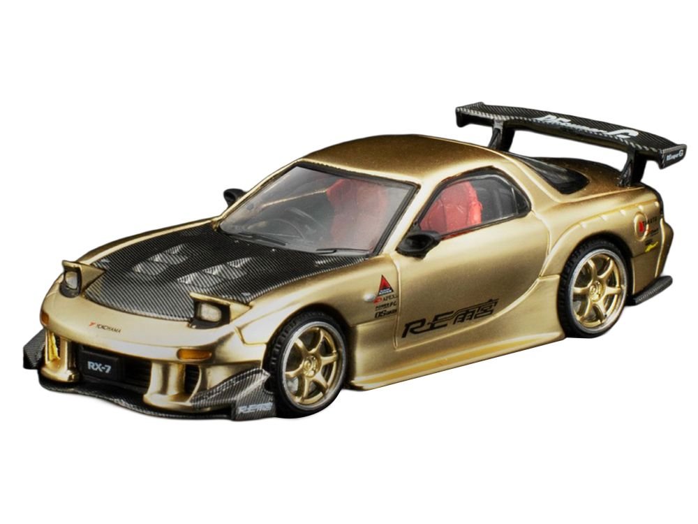 Mazda RX7 (FD3S) RE Amemiya RHD (Right Hand Drive) Gold Metallic with Carbon Hood "Thailand Diecast Expo 2026" 1/64 Diecast Model Car by Pop Race view 2