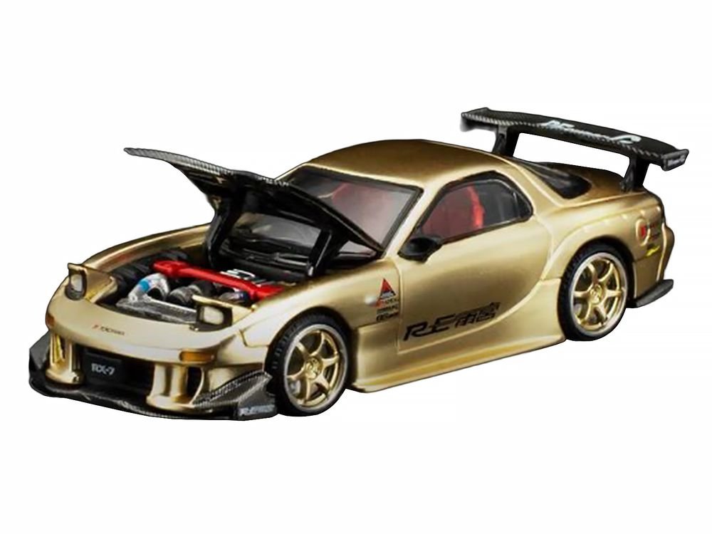 Mazda RX7 (FD3S) RE Amemiya RHD (Right Hand Drive) Gold Metallic with Carbon Hood "Thailand Diecast Expo 2026" 1/64 Diecast Model Car by Pop Race view 3