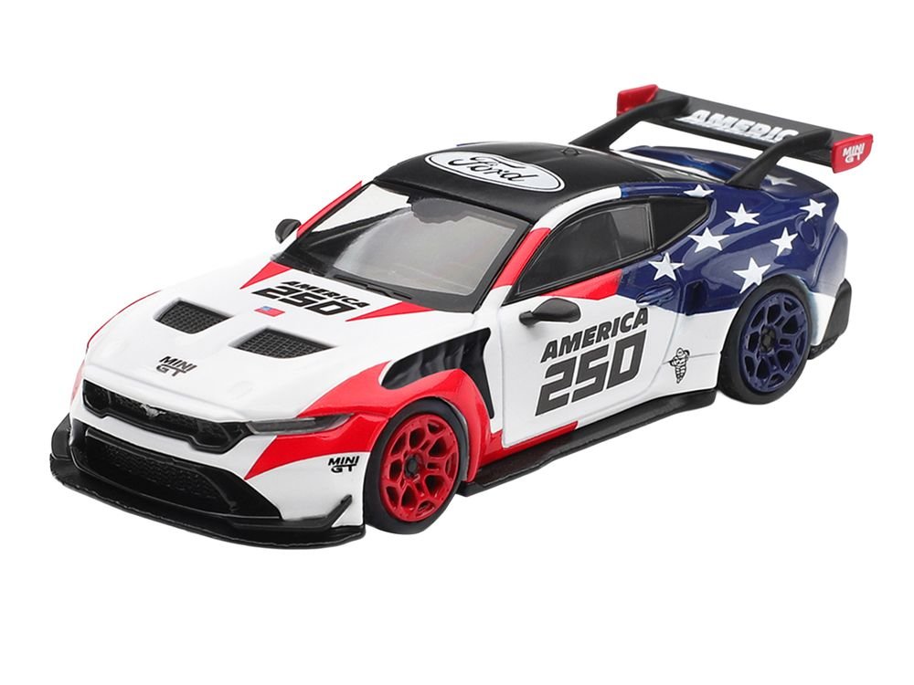 Ford Mustang GTD "America 250 - USA Exclusive" White with American Flag Graphics Limited Edition 1/64 Die Cast Model Car by Mini GT view 2