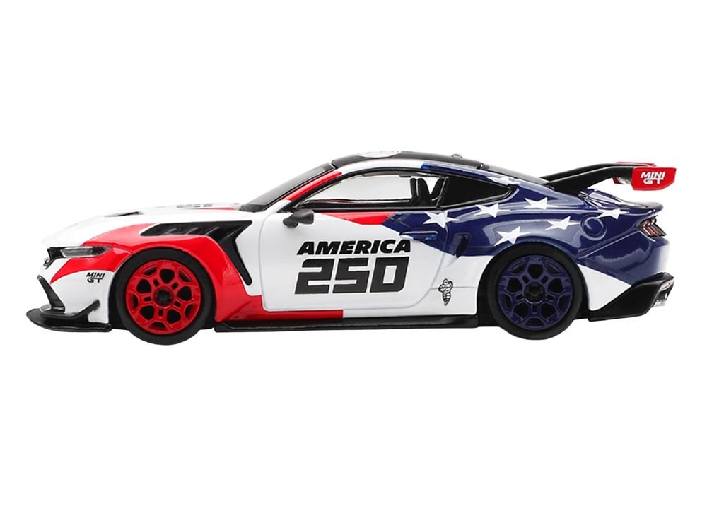 Ford Mustang GTD "America 250 - USA Exclusive" White with American Flag Graphics Limited Edition 1/64 Die Cast Model Car by Mini GT view 3