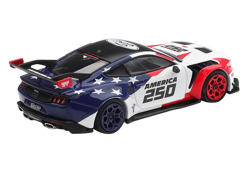 Ford Mustang GTD "America 250 - USA Exclusive" White with American Flag Graphics Limited Edition 1/64 Die Cast Model Car by Mini GT view 4