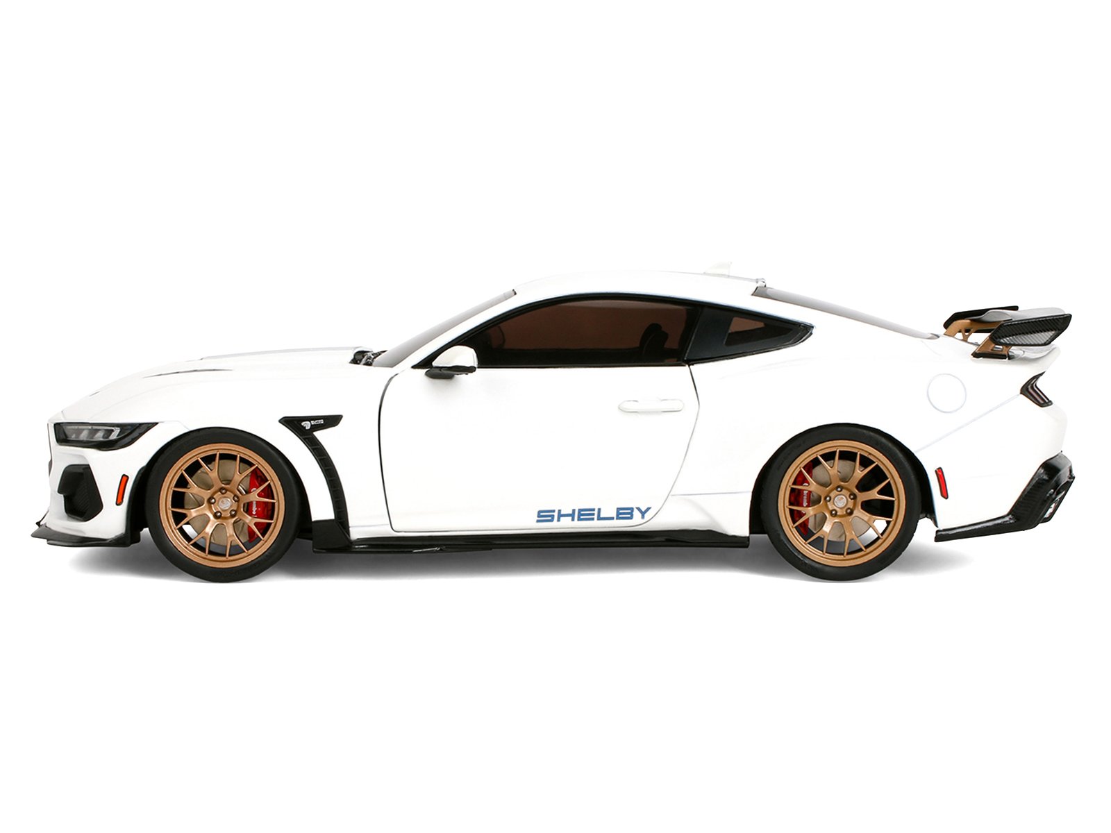 Ford Mustang Shelby Super Snake White Metallic with Blue Stripes and Gold Wheels "Pink Slips" Series 1/18 Diecast Model Car by Jada view 3