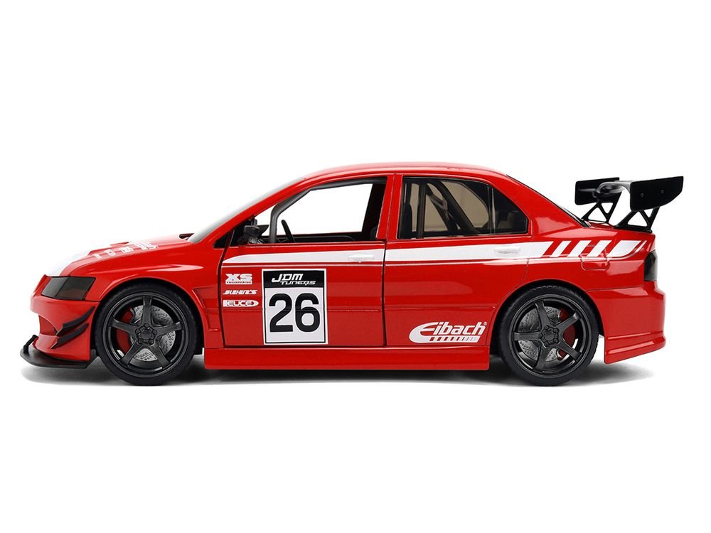 2006 Mitsubishi Lancer Evolution IX RHD (Right Hand Drive) #26 Red with White Graphics "JDM Tuners" Series 1/24 Diecast Model Car by Jada view 2