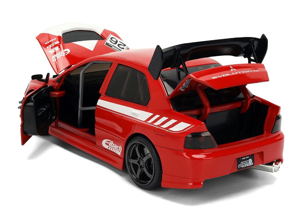 2006 Mitsubishi Lancer Evolution IX RHD (Right Hand Drive) #26 Red with White Graphics "JDM Tuners" Series 1/24 Diecast Model Car by Jada view 4