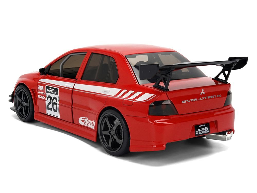 2006 Mitsubishi Lancer Evolution IX RHD (Right Hand Drive) #26 Red with White Graphics "JDM Tuners" Series 1/24 Diecast Model Car by Jada view 5