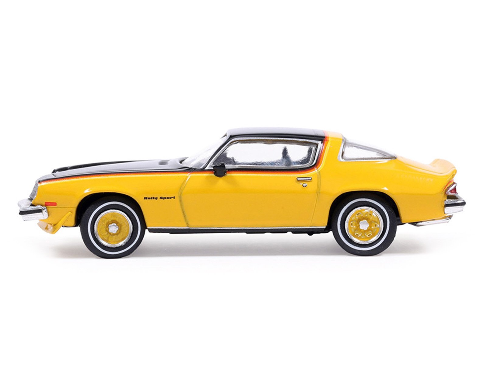 1976 Chevrolet Camaro Rally Sport Black and Yellow with Red Stripes 1/64 Diecast Model Car by IXO Models view 2