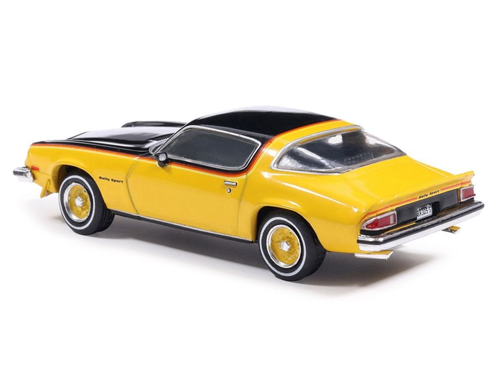 1976 Chevrolet Camaro Rally Sport Black and Yellow with Red Stripes 1/64 Diecast Model Car by IXO Models view 3