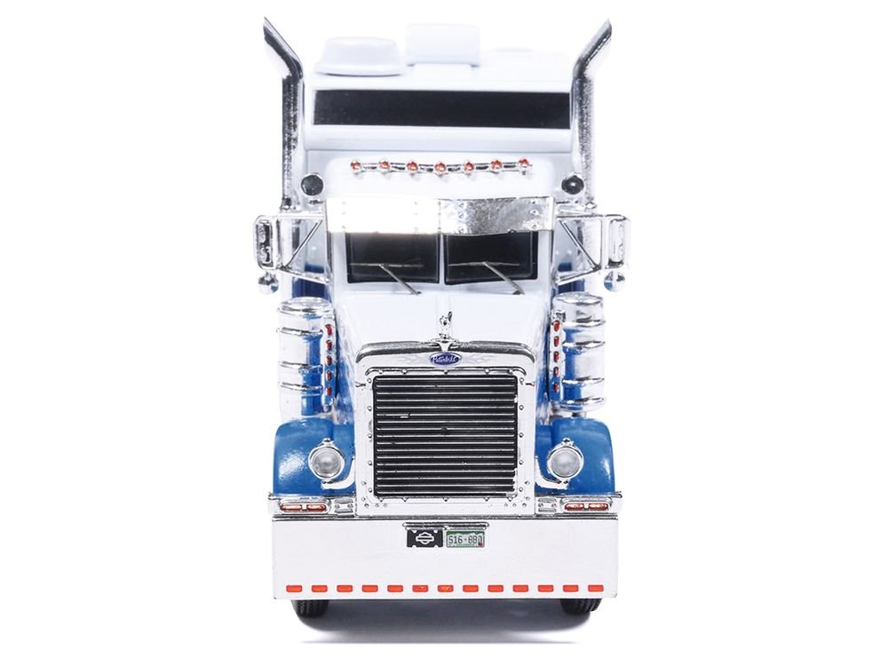 2002 Peterbilt 379 Truck Tractor White and Blue with Graphics 1/64 Diecast Model by IXO Models view 2